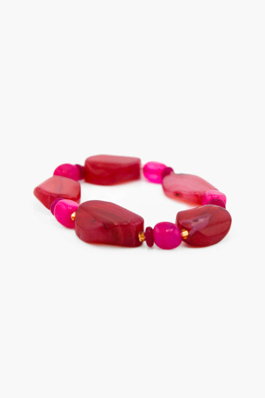 Bracelet Bourjeone Macaron, pierres roses et rouges montées sur fil élastique