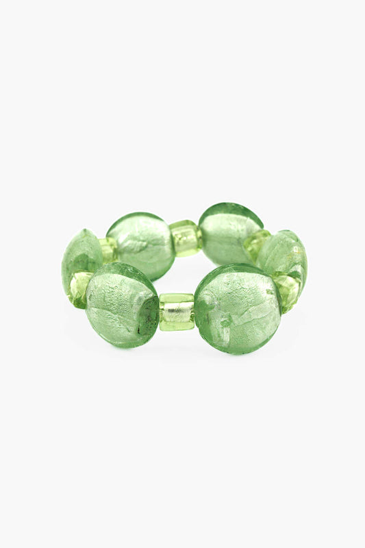 Bijou artisanal Minty, bracelet élastique en perles de verre vert clair, création Bourjeone
