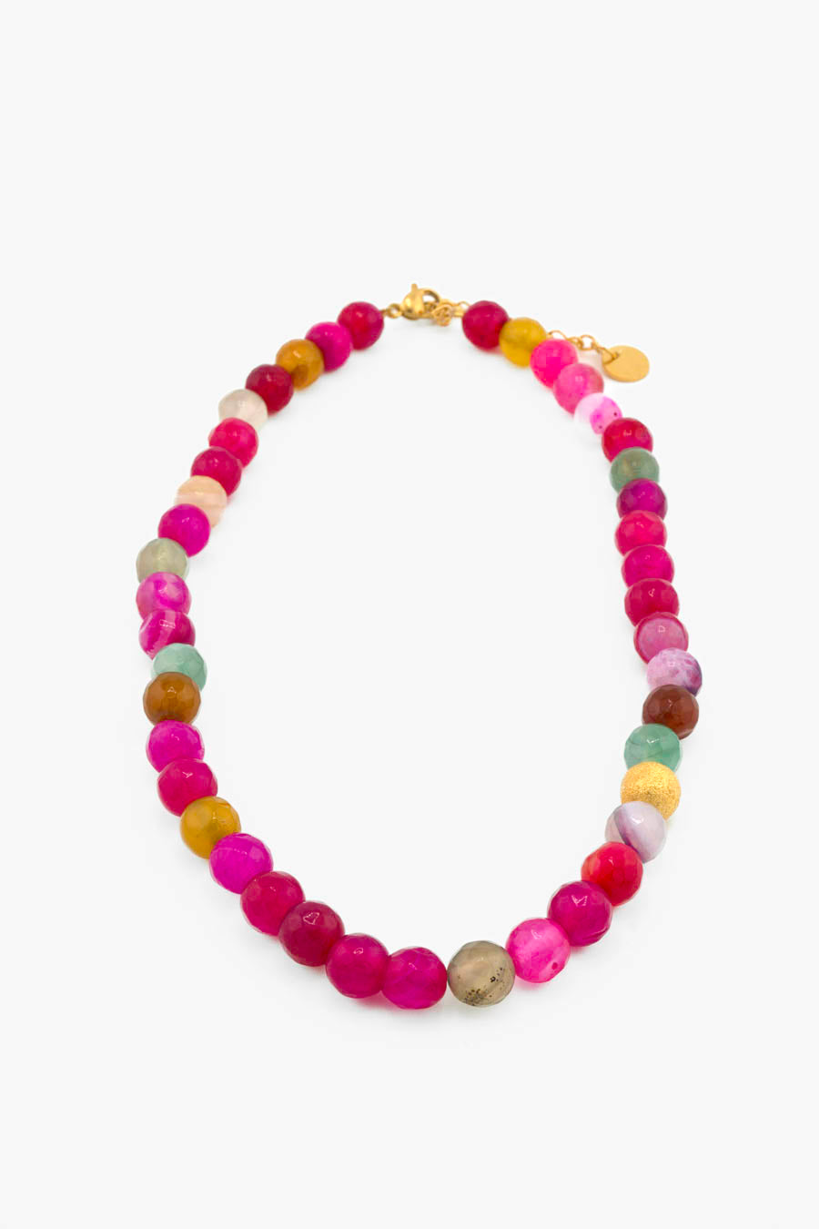 Collier Bourjeone Smoothie, bijou coloré en perles facettées rose, vert, jaune et violet