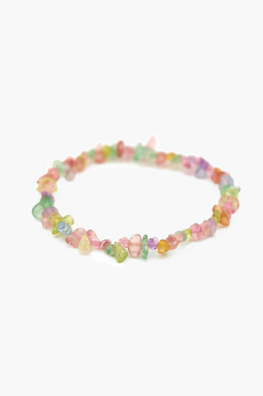 Bracelet artisanal Bourjeone, pierres vertes, roses et mauves polies