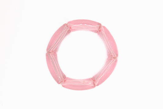 Bracelet Pigment Bourjeone, perles en verre rose transparent et effet irisé délicat