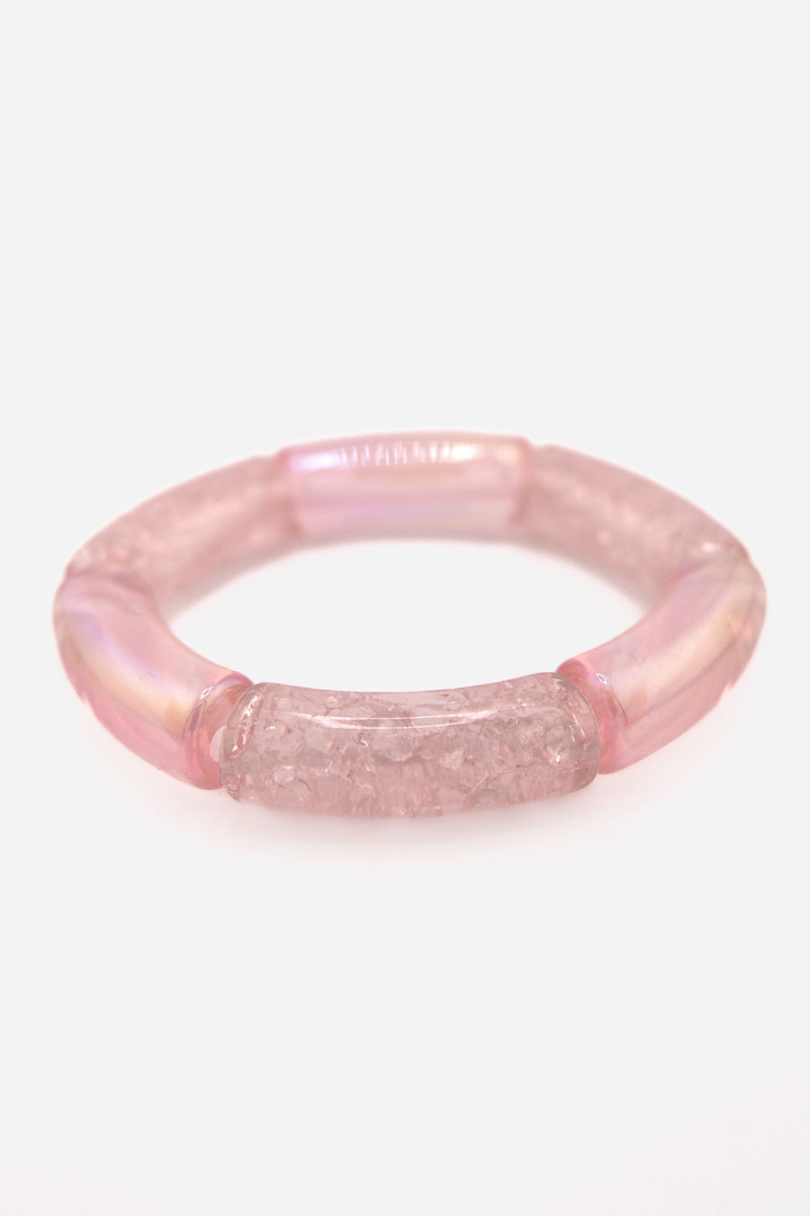 Bracelet Sucre Bourjeone, perles en verre rose et transparent effet givré et irisé