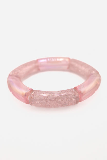 Bracelet Sucre Bourjeone, perles en verre rose et transparent effet givré et irisé