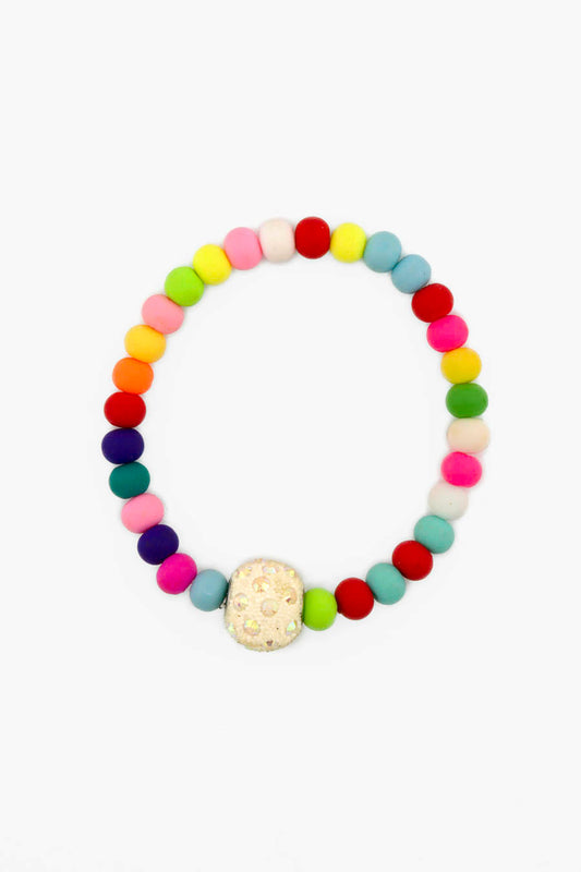 Bracelet coloré Bourjeone Tutti Frutti, perles arc-en-ciel et boule dorée strassée
