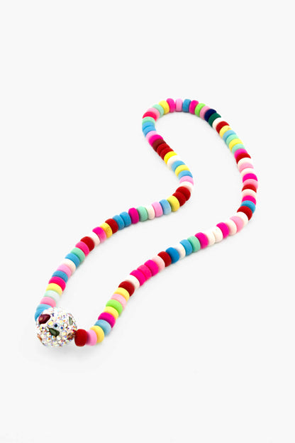 Collier artisanal Bourjeone, perles pastel et boule strassée argentée