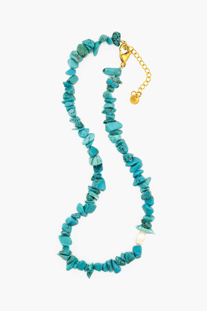 Collier Curacao Bourjeone en éclats de turquoise et perle nacrée