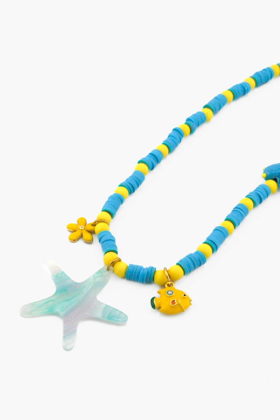 Collier Granitas Bourjeone en perles bleues et jaunes avec pendentif étoile de mer