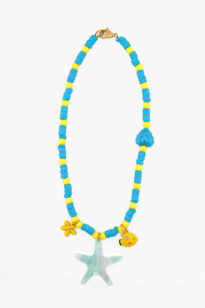 Collier Bourjeone Granitas fait main, perles colorées et breloques dorées