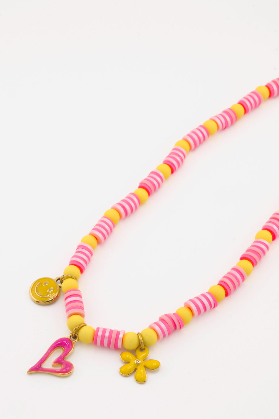Collier Bourjeone Pink Lemonade, bijou fait main coloré et ludique en perles heishi