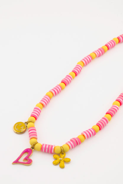 Collier Bourjeone Pink Lemonade, bijou fait main coloré et ludique en perles heishi